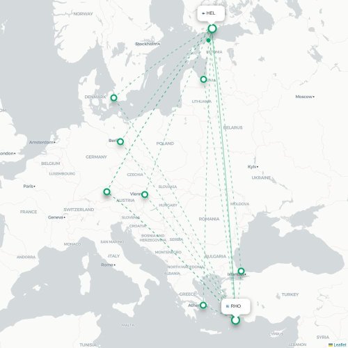 Rhodos - Helsingfors karta över direktflyg