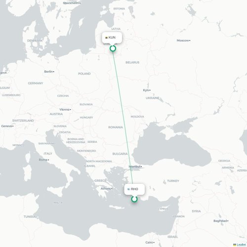 Mapa lotu bezpośredniego Rodos – Kowno