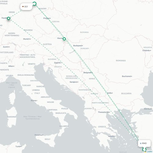 Mapa de vuelo directo Rodas - Leipzig