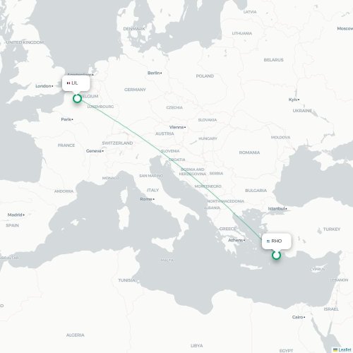 Mapa de vuelo directo Rodas - Lille