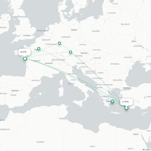 Mapa de vuelo directo Rodas - Nantes
