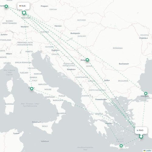 Mapa de vuelo directo Rodas - Nuremberg