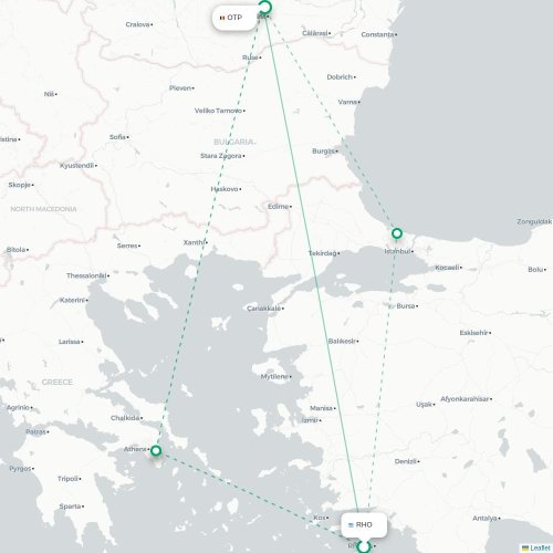 Mapa de vuelo directo Rodas - Bucarest