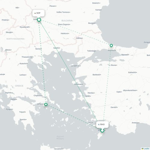 Mapa de vuelo directo Rodas - Sofía