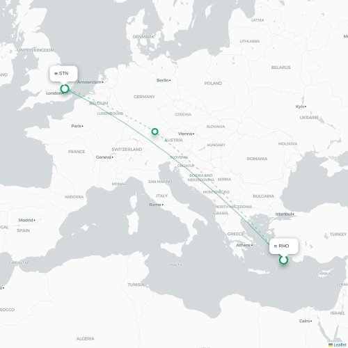 Mapa de vuelo directo Rodas - Londres