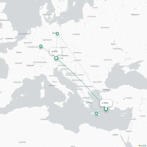 Rhodos - Salzburg karta över direktflyg