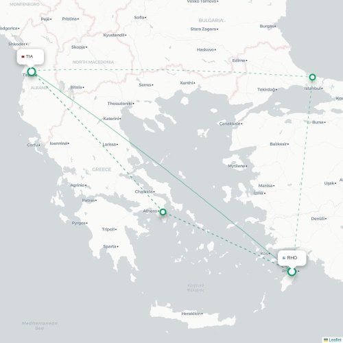 Mapa de vuelo directo Rodas - Tirana