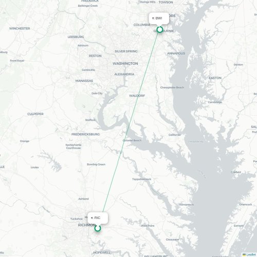 Mapa lotu bezpośredniego Richmond – Baltimore