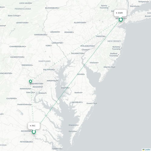 Mapa lotu bezpośredniego Richmond – Newark