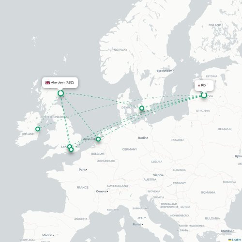 Riga - Aberdeen karta över direktflyg