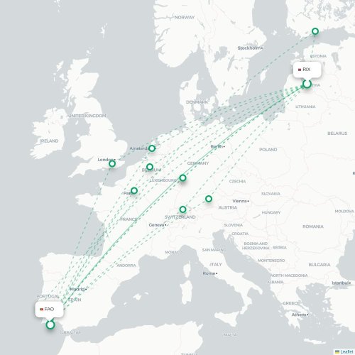 Riga - Faro karta över direktflyg