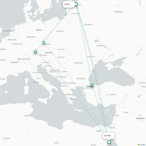 Riga - Hurghada karta över direktflyg