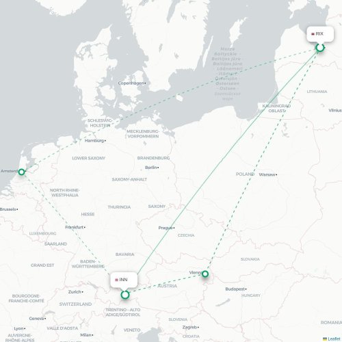 Riga - Innsbruck karta över direktflyg