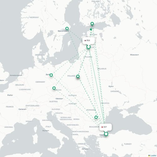 Riga - Istanbul karta över direktflyg