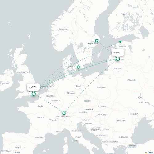 Riga - London karta över direktflyg