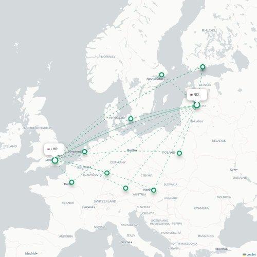 Riga - London karta över direktflyg