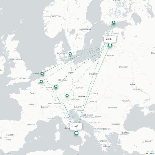Riga - Neapel karta över direktflyg