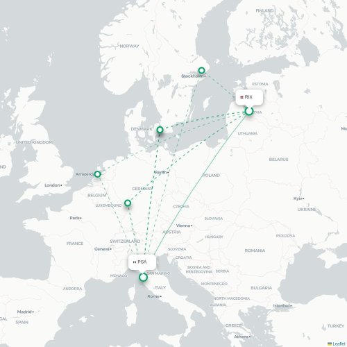 Riga - Pisa karta över direktflyg