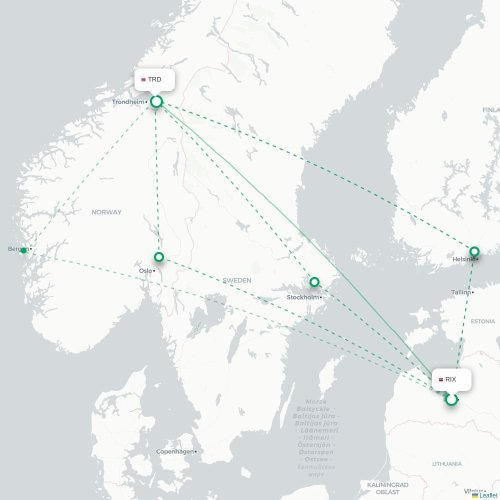 Riga - Trondheim karta över direktflyg