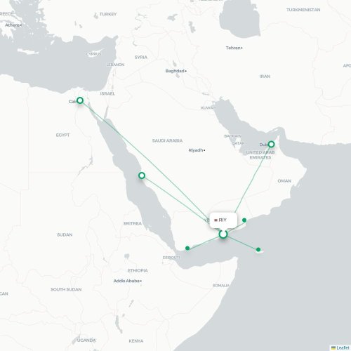 Mukalla - Socotra karta över direktflyg