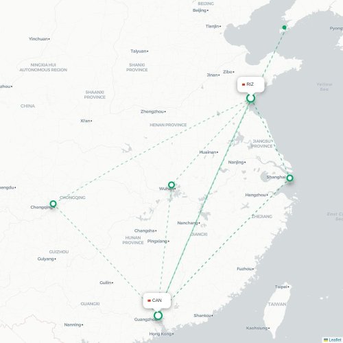 Rizhao – Kanton suoran lennon kartta