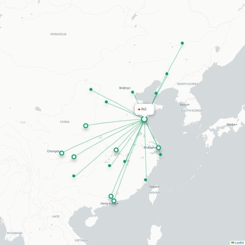 Rizhao – Shenyang suoran lennon kartta