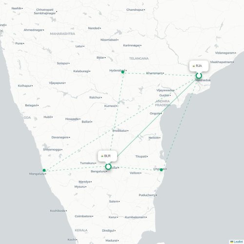 Mapa de vuelo directo Rājahmundry - Bangalore