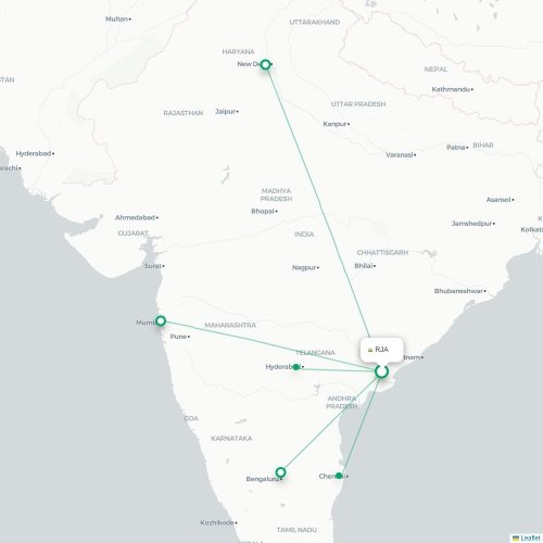 Mapa de vuelo directo Rājahmundry - Madrás