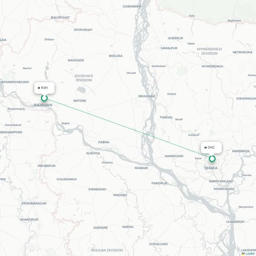 Rajshahi - Dhaka karta över direktflyg