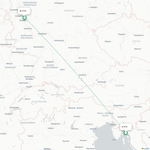 Mapa lotu bezpośredniego Rijeka – Kolonia