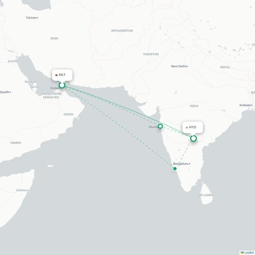 Mapa lotu bezpośredniego Ras al-Chajma – Hyderabad
