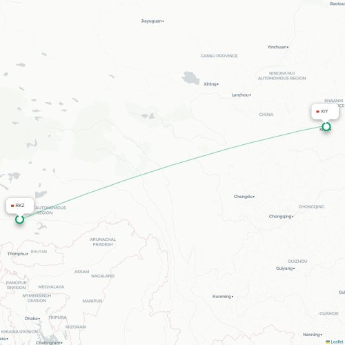Mapa lotu bezpośredniego Xigaze – Xi'an