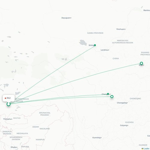 Mapa lotu bezpośredniego Xigaze – Xining