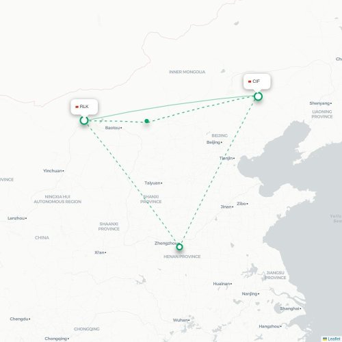 Mapa lotu bezpośredniego Bayan Nur – Chifeng