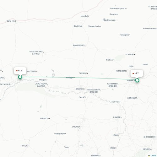 Mapa lotu bezpośredniego Bayan Nur – Hohhot
