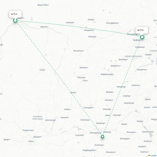 Mapa lotu bezpośredniego Bayan Nur – Pekin
