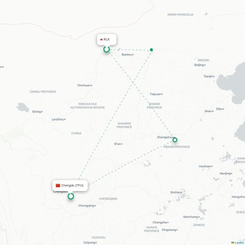 Mapa lotu bezpośredniego Bayan Nur – Chengdu