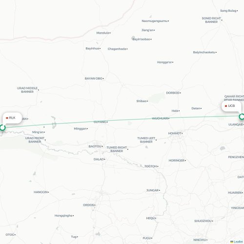 Mapa lotu bezpośredniego Bayan Nur – Ulunqab
