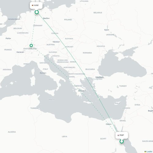 Mapa lotu bezpośredniego Marsa Alam – Hamburg