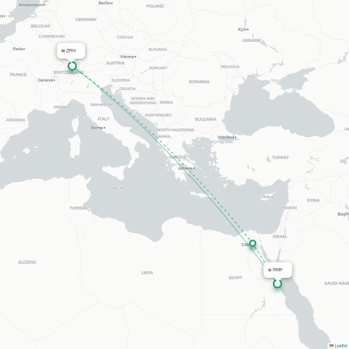 Mapa de vuelo directo Marsa Alam - Zúrich