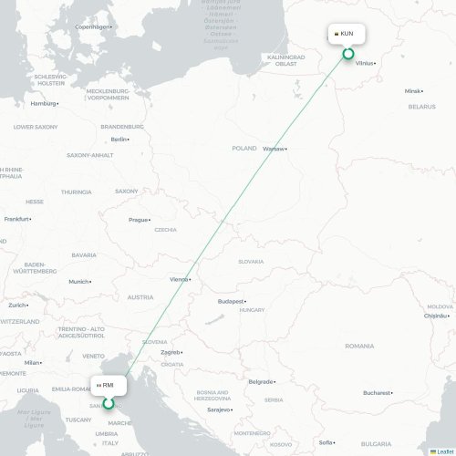 Mapa lotu bezpośredniego Rimini – Kowno