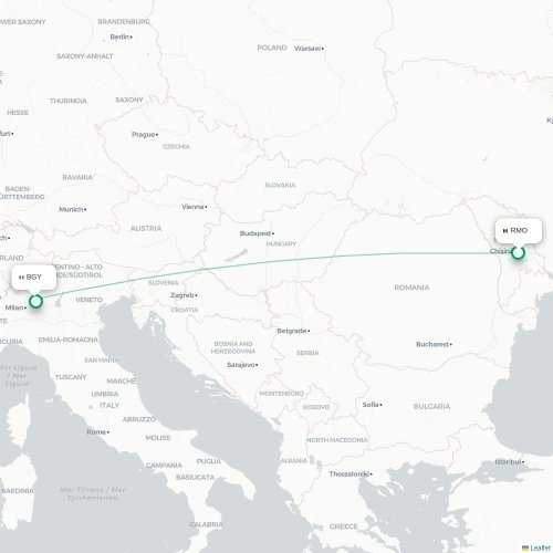 Mapa de vuelo directo Chişinău - Bérgamo