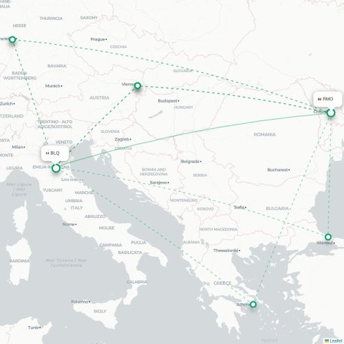 Mapa de vuelo directo Chişinău - Bolonia