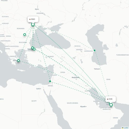 Mapa de vuelo directo Chişinău - Dubái
