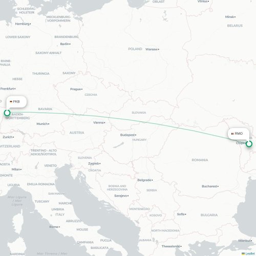 Mapa de vuelo directo Chişinău - Karlsruhe