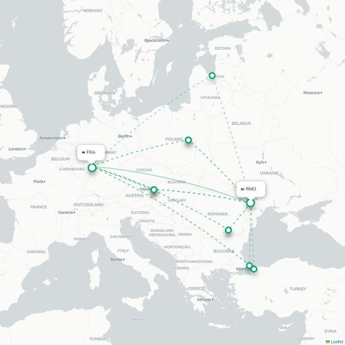 Mapa de vuelo directo Chişinău - Fráncfort