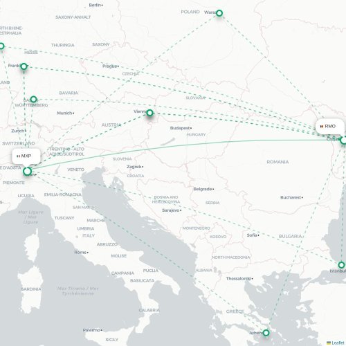 Mapa de vuelo directo Chişinău - Milán