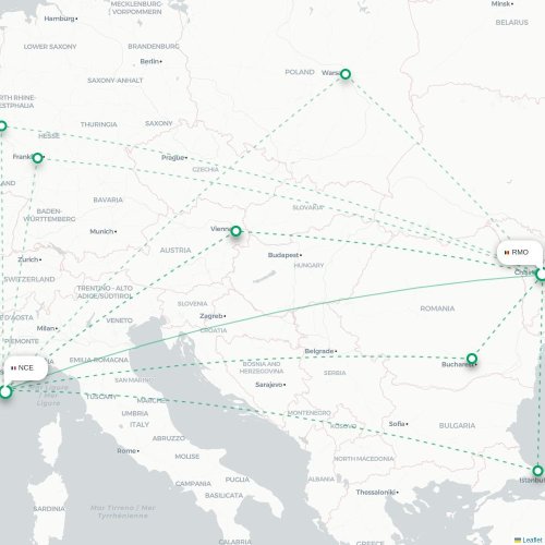 Mapa de vuelo directo Chişinău - Niza