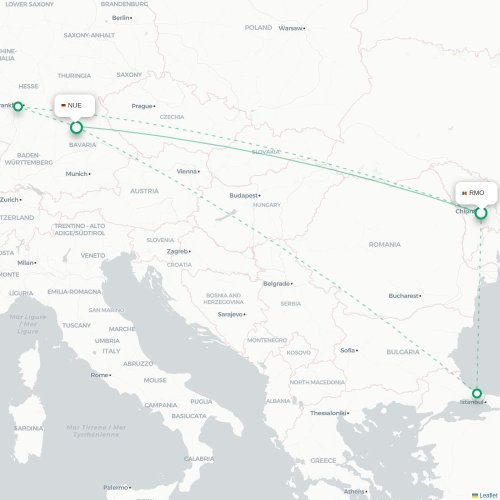 Mapa de vuelo directo Chişinău - Nuremberg