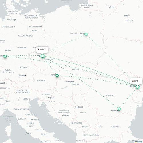 Mapa de vuelo directo Chişinău - Praga
